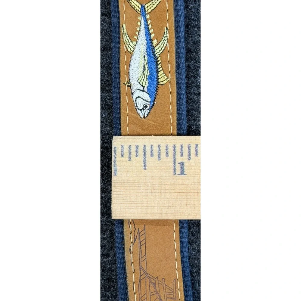 Zep Pro Leather Embroidered Yellow Fin Yellowfin Tuna Belt Mens Size 42 Made USA